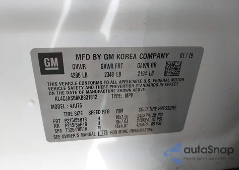 2019 Buick Encore Fwd Preferred из США, поврежденный, VIN KL4CJASB6KB831812